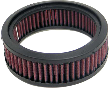 K&N E-3224 replacement air filter showing a rectangular, pleated cotton filter element with black rubber frame for vehicle engine airflow
