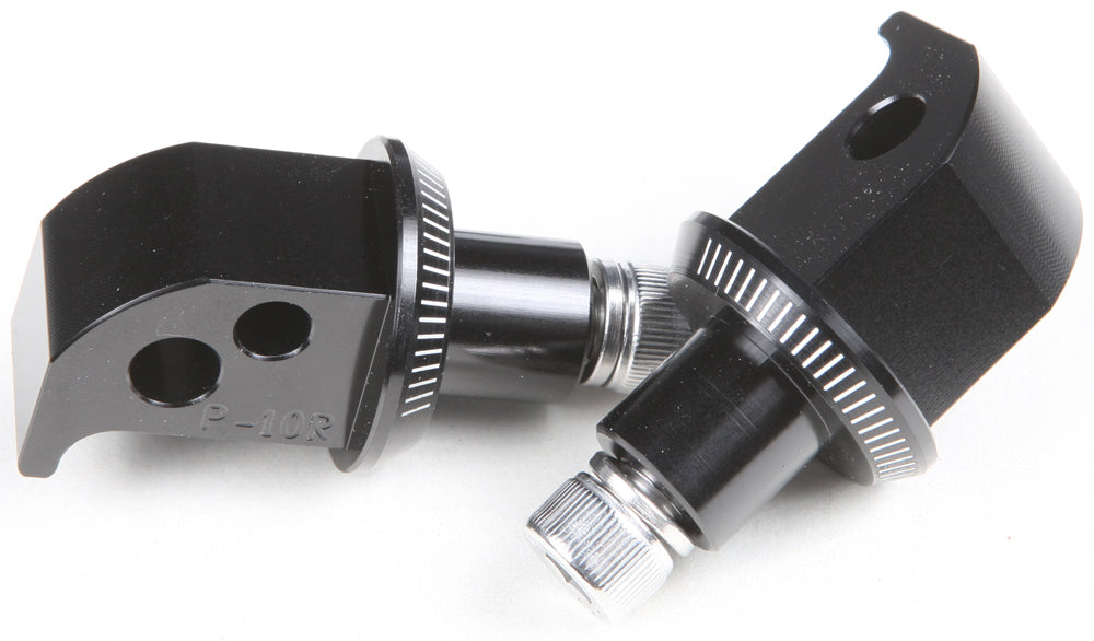 PUIG passenger footpeg adapter for motorcycle foot controls, black metal with mounting hardware visible.