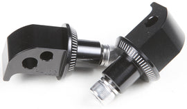 PUIG passenger footpeg adapter for motorcycle foot controls, black metal with mounting hardware visible.