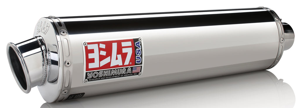Yoshimura Street RS-3 bolt-on stainless steel exhaust for motorcycles, featuring sleek design and polished finish.