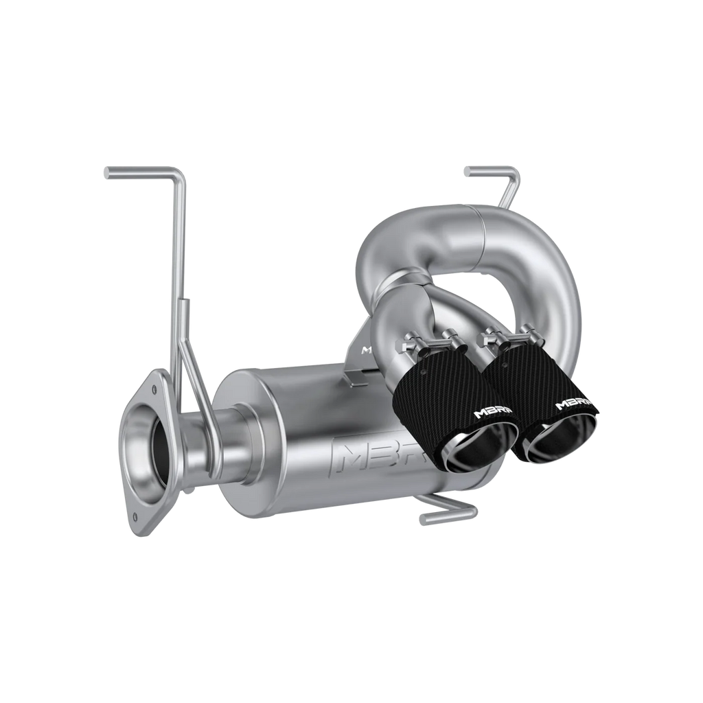 MBRP Exhaust single slip-on system with 6-inch perforated muffler and catalytic converter, shown in the image.