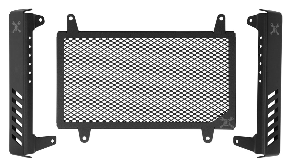 Black Burly Brand Slash Cut Radiator Cover for motorcycles, featuring a sleek slash cut design and durable black finish.