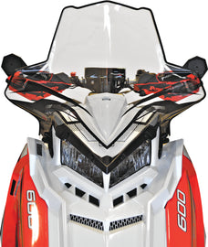 Powermadd Cobra W/S Tall Clear 20.5-inch windshield for Polaris Axys snowmobile, transparent windscreen with mounting hardware.