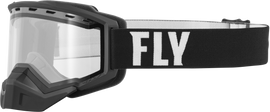 Fly Racing Focus Snow Goggle in black and white with clear lens, featuring a snug fit and wide field of view for winter sports.