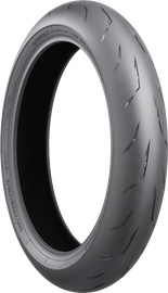 Bridgestone Battlax RS10 motorcycle front tire, 110/70R17 54H radial tubeless, showing tread pattern and sidewall details.