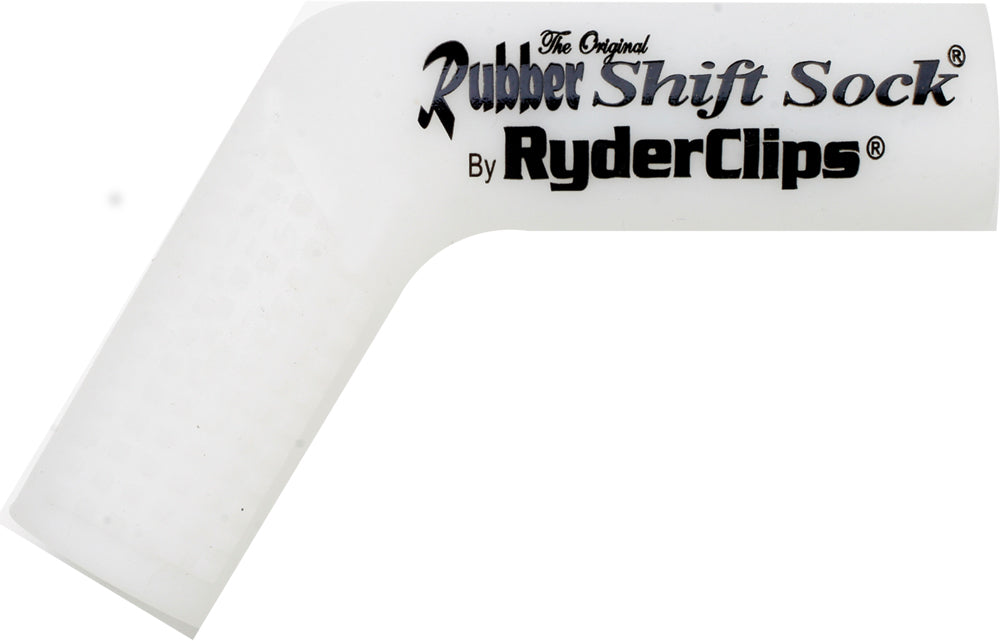 Ryder Clips Rubber Shift Sock in white, showing the flexible rubber material and snug fit for gear shifter protection.
