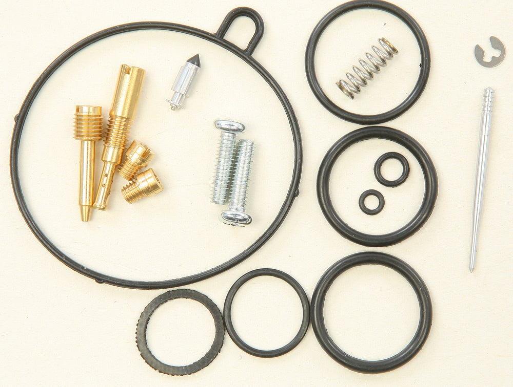 All Balls bike carburetor rebuild kit 226-1203 with gaskets, seals, and parts for fuel system maintenance.