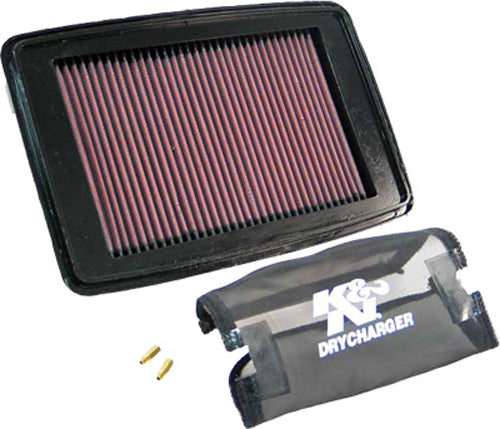 K&N Air Filter 734506T for vehicle engine, showing the black rectangular air filter with pleated filter media and frame.