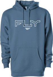 Fly Racing Youth Fly Edge Hoodie in storm blue, showing the front view with hoodie and logo details.