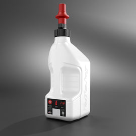 White Tuff Jug 2.5-gallon utility container with red cap, durable plastic storage for liquids or tools.