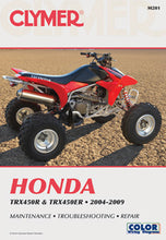 Charger l'image dans la galerie, Clymer repair manual for Honda TRX 450R ATV showing detailed pages and diagrams for maintenance and repair.