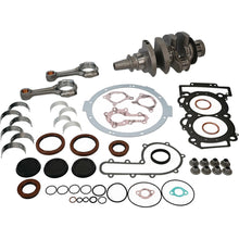 Load image into Gallery viewer, Hot Rods Bottom End Kit Pol 421-HR0123 engine components, including pistons, crankshaft, and connecting rods assembled on a workbench.