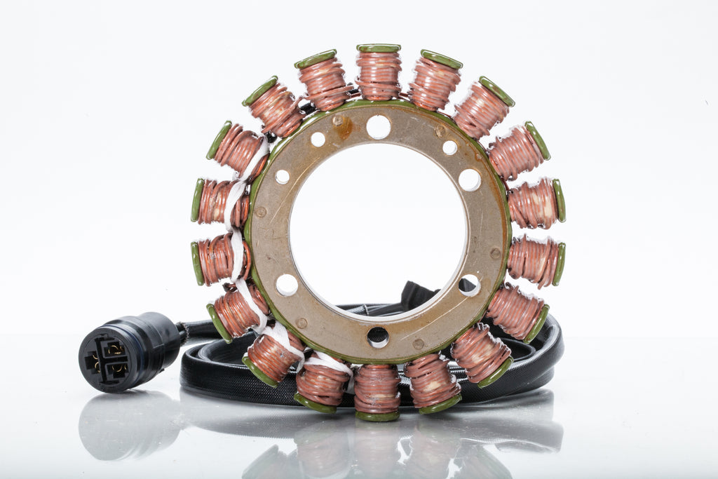 Ricks Motorsport Electric Stator 27-21710 for motorcycle electrical systems, featuring coils and mounting points.