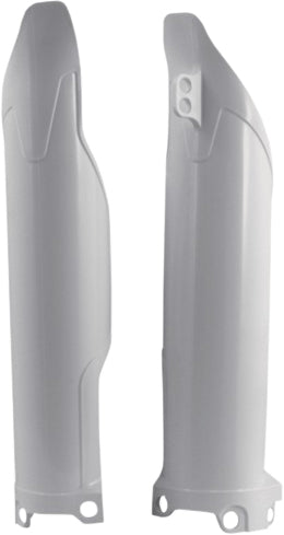 Acerbis white fork guard for motorcycle suspension, showing the protective plastic cover with Acerbis branding and mounting points