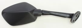 Right side Emgo motorcycle mirror with black housing and adjustable arm, mounted on a handlebar for clear rear visibility.
