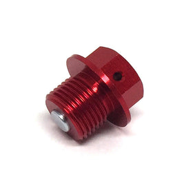 ZETA magnetic engine drain plug M14x10-P1.25 in red with magnetic tip, designed for automotive engine oil drainage.
