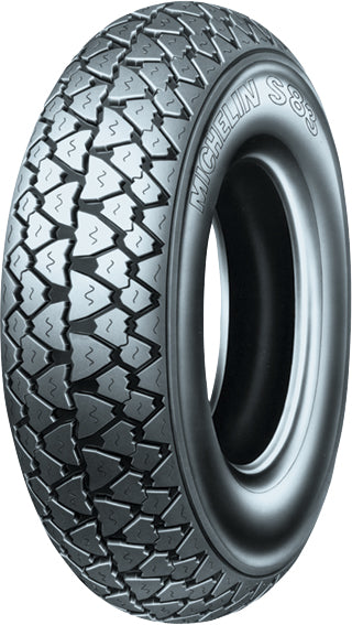 Michelin S83 front or rear tire, 3.00-10 size, bias ply, tubeless or tube type, suitable for scooters and small vehicles.