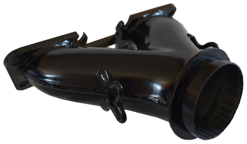 Straightline Performance black Y-pipe exhaust component with smooth welds and dual outlet design for performance vehicles.