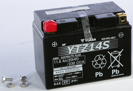 Yuasa YTZ14S sealed factory-activated motorcycle battery with top terminals, shown in the image.
