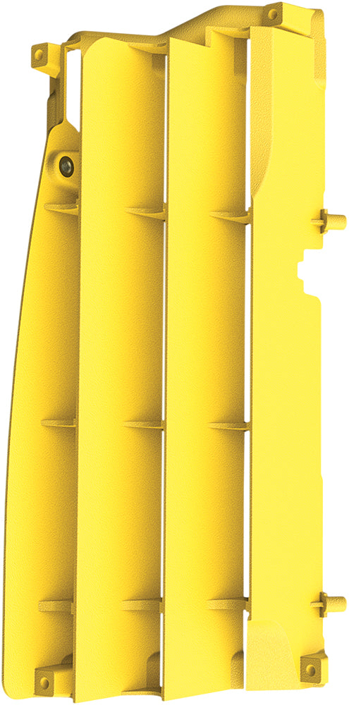 Polisport Plastics yellow radiator louvers with vent slats, designed for motorcycle or vehicle cooling system.