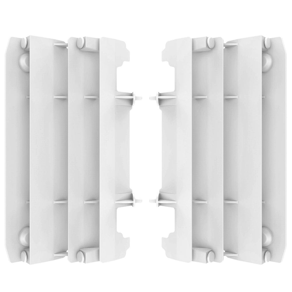 Polisport Plastics white radiator louvers for Yamaha YZ250 motocross bike, part number 64-56535, shown on the bike.