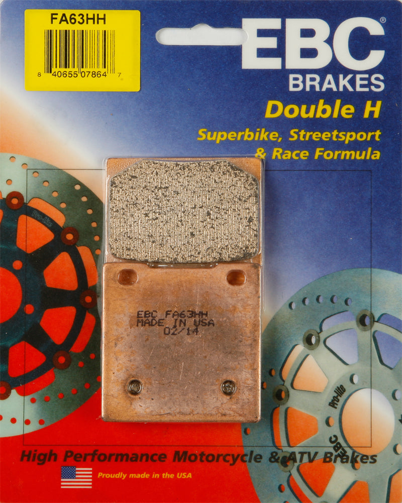 EBC Motorcycle Brakes Fa63hh Double-H Sintered Brake Pads installed on motorcycle brake caliper.