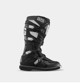 Black Gaerne Gx-1 motorcycle boots in size 12 with sturdy construction and secure laces, designed for durability and protection.