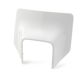 Acerbis white front headlight mask for motorcycle, showing sleek design and mounting points on a neutral background.