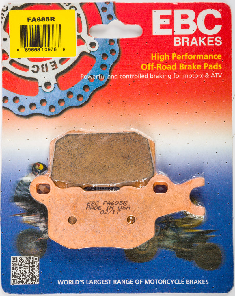 EBC Motorcycle Brakes Fa685r Sintered R Series brake pads showing the metal-backed brake pad with friction material.