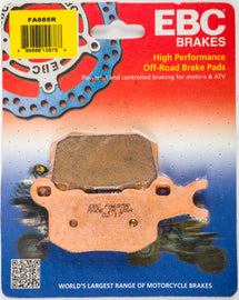 EBC Motorcycle Brakes Fa685r Sintered R Series brake pads showing the metal-backed brake pad with friction material.