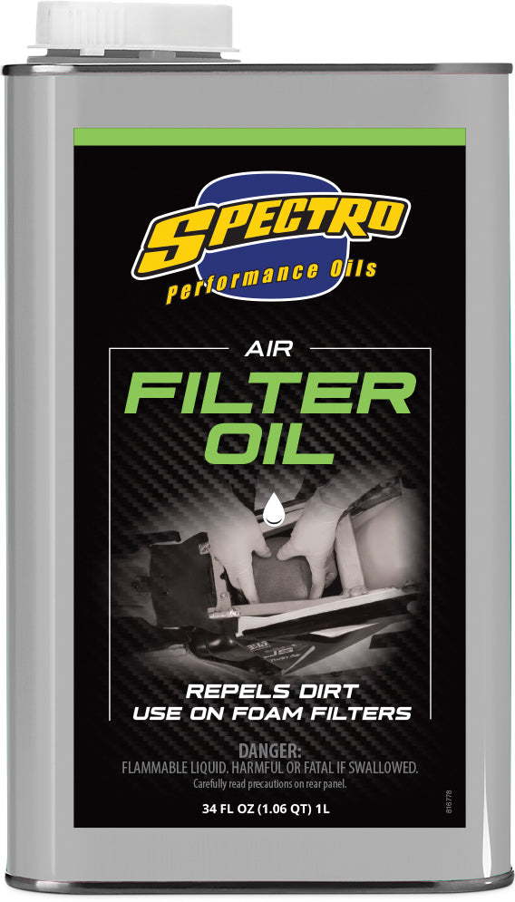 Spectro Air Filter Oil 34 Fl Oz bottle, chemical product for air filters, with label and dispensing cap visible
