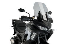 Load image into Gallery viewer, PUIG Touring Smoke Windscreen for Kawasaki street motorcycle, showcasing the tinted, aerodynamic design on a Kawasaki bike.