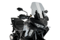 PUIG Touring Smoke Windscreen for Kawasaki street motorcycles, featuring sleek smoked acrylic design and fitting securely on the bike.