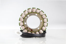 Ricks Motorsport Electric Stator 27-21106 for motorcycle electrical systems, showcasing the metal coil and wiring connections.