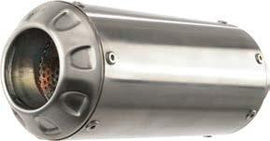 Hotbodies Racing MGP exhaust slip-on with stainless steel can, showcasing the sleek, polished design of the motorcycle exhaust system.