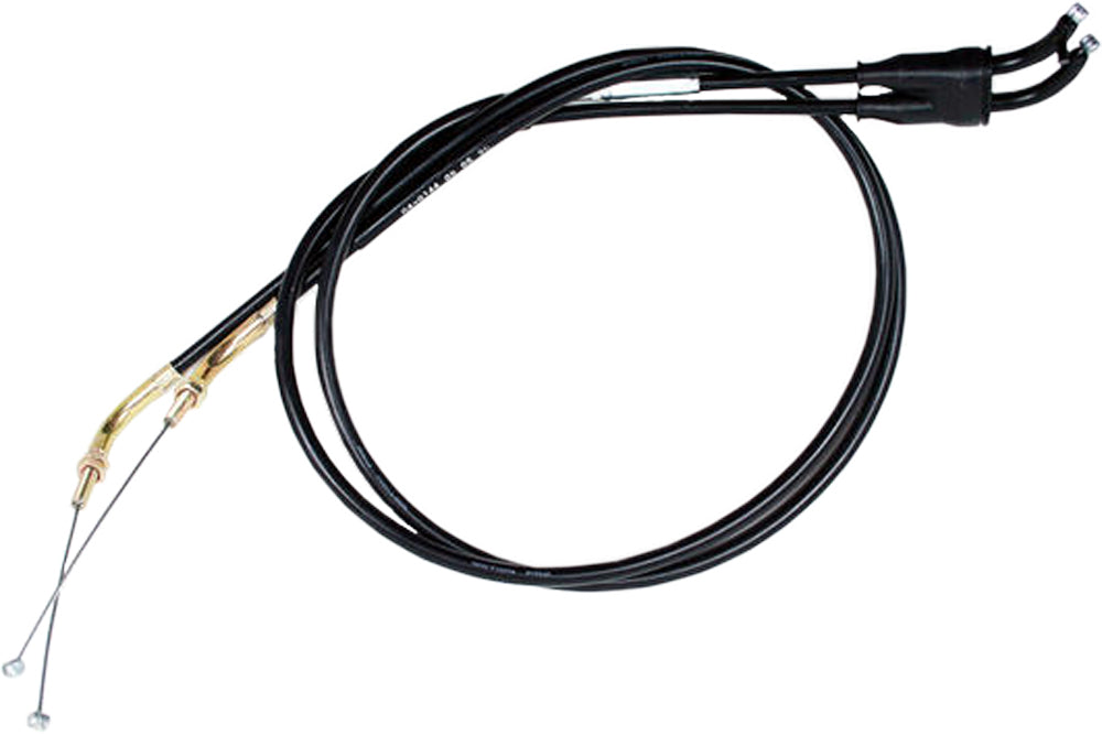 Motion Pro black vinyl throttle push-pull cable set for motorcycle control lines, featuring durable cable and fittings.
