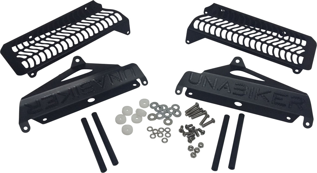 Unabiker black radiator guard for off-road vehicles, designed to protect the radiator from debris and damage.