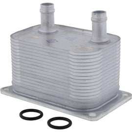 All Balls Oil Cooler Pol 292-43002 for engine management, featuring cooling fins and fittings, designed for motorcycle or engine applications.