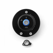 Load image into Gallery viewer, RIZOMA black and blue locking gas cap for BMW motorcycles, featuring a sleek design and secure locking mechanism.