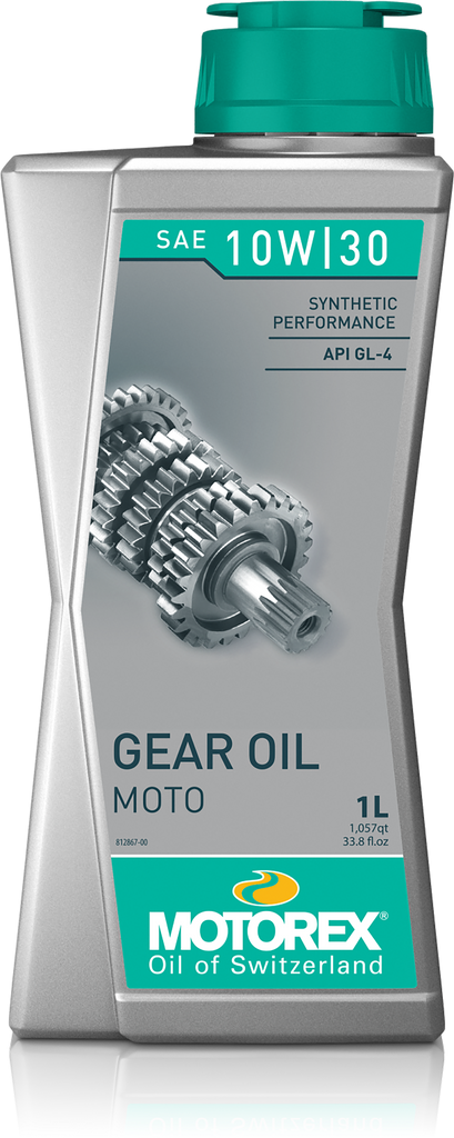 Motorex Gear Oil 10W30 bottle, 1 liter, used for vehicle gear systems, shown in the image with product label and packaging.