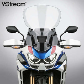 National Cycle Vstream touring clear windshield mounted on a motorcycle, showcasing its large, transparent windscreen design.