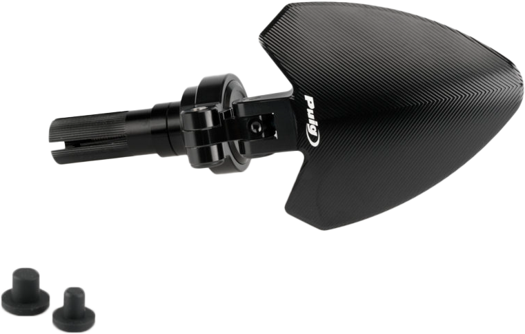 PUIG handlebar end folding mirror in black, viewed from the left side, showing the compact design and mounting hardware.