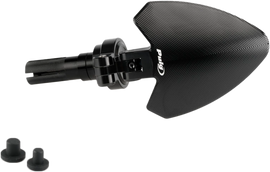 PUIG handlebar end folding mirror in black, viewed from the left side, showing the compact design and mounting hardware.