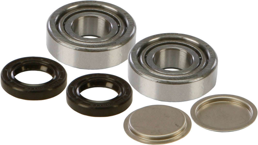 All Balls swingarm bearing kit for suspension, showing shiny bearings and components in the packaging.