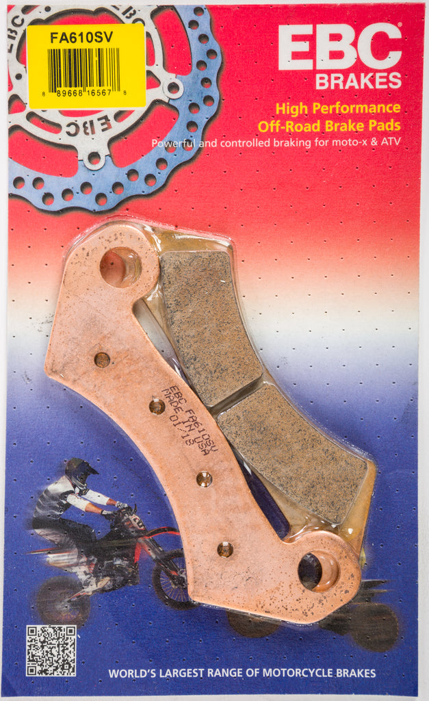 EBC Motorcycle Brakes FA610SV Severe Duty SV Series brake pads for motorcycles, showing the brake pad with metal backing and friction material