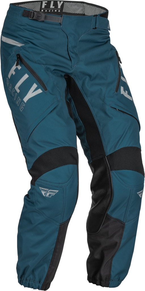 Fly Racing Patrol Pants in slate blue and black, size 38, featuring durable fabric and ergonomic design for motocross riding.