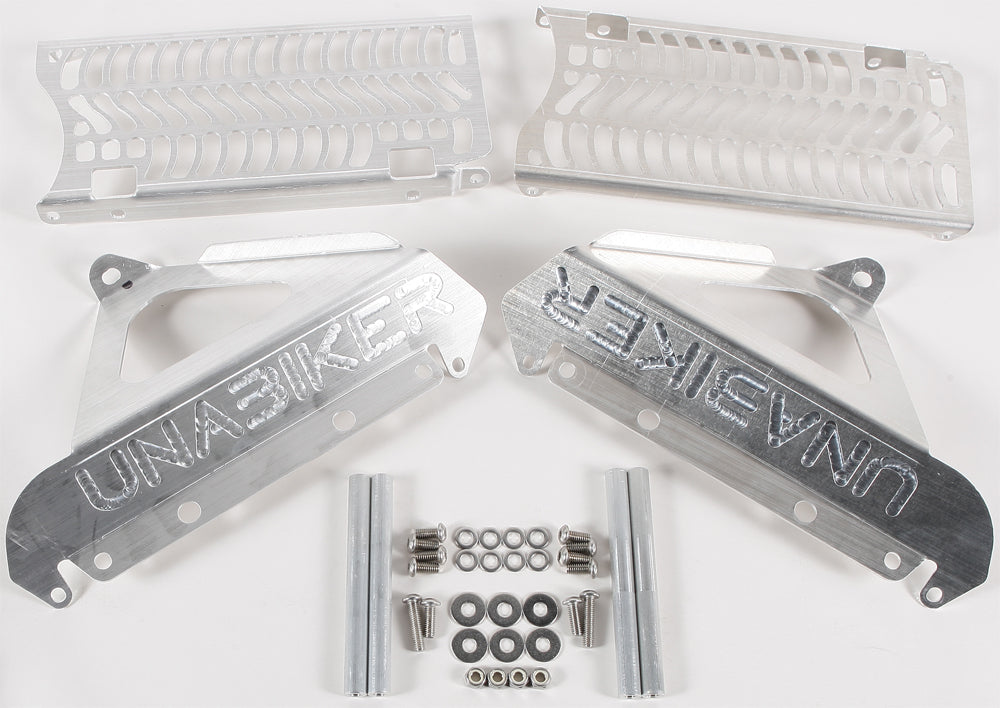 Unabiker Yamaha YZ250 radiator guard in natural finish protecting the radiator from debris and impacts.