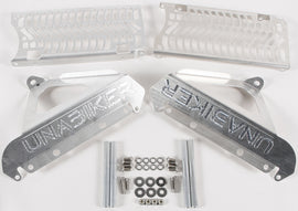 Unabiker Yamaha YZ250 radiator guard in natural finish protecting the radiator from debris and impacts.