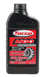 Torco Mgo Motorcycle Gear Oil 80w90 1-liter bottle, suitable for motorcycle differentials and gearboxes, in a clear container