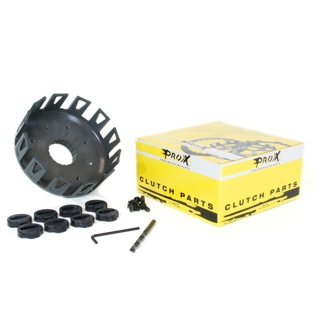 ProX Racing Parts clutch basket Hon 19-1490 for motorcycle clutch assembly, showing the metal clutch basket with detailed teeth and structure.